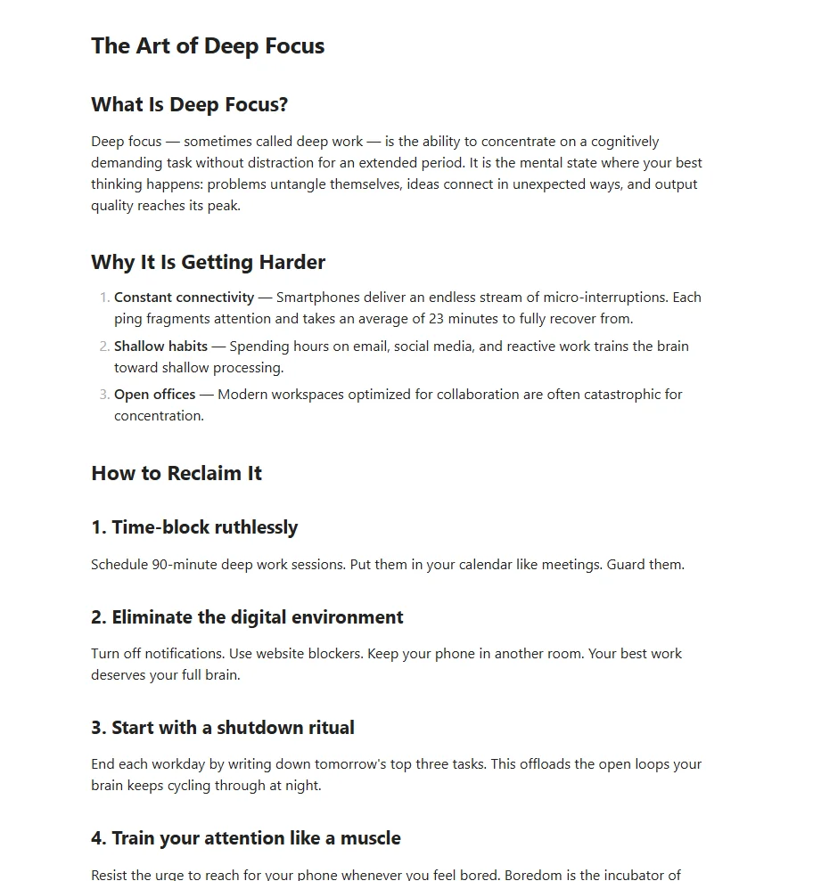 The same article in Obsidian, with the same headings, numbering and bold lead-ins.